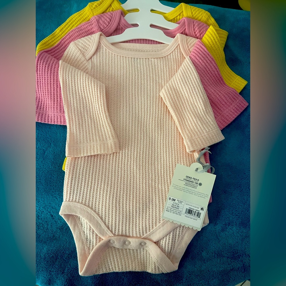 Set of 3 multi-color long sleeve snap button baby shirts
